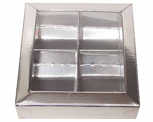 Windowbox 66x66x19mm 4 division shiny silver 